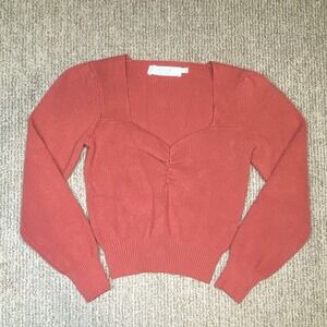 ASTR Womens S Long Sleeve Sweetheart Neck Cropped Sweater Ribbed Marsala
